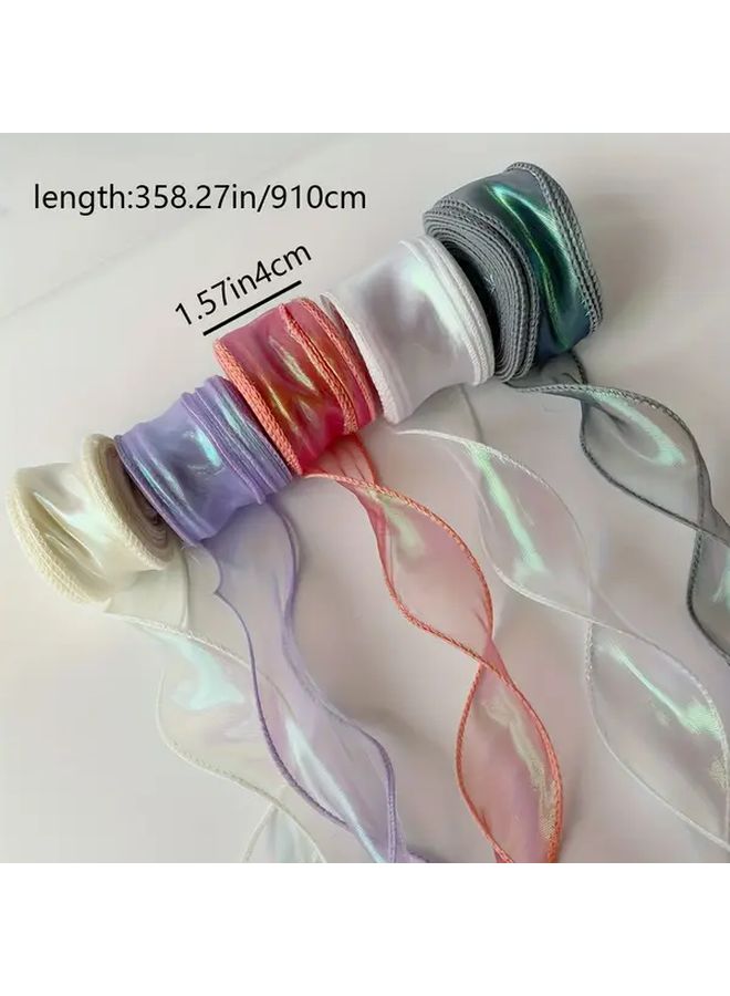 1 Roll 10 Yards 4cm Iridescent Mermaid Tail Organza Ribbon White Pastel Colors Polyester For Wedding Bouquets DIY Bows Gift Wrapping Decorations - Image 3