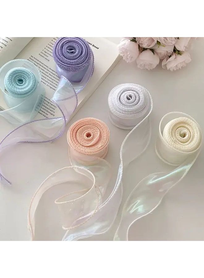 1 Roll 10 Yards 4cm Iridescent Mermaid Tail Organza Ribbon White Pastel Colors Polyester For Wedding Bouquets DIY Bows Gift Wrapping Decorations - Image 1
