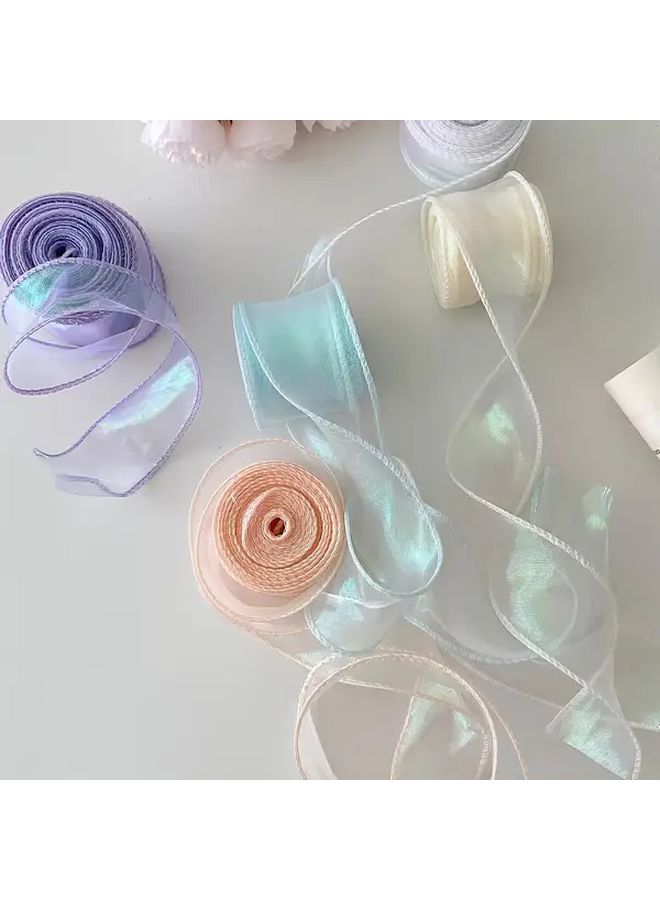1 Roll 10 Yards 4cm Iridescent Mermaid Tail Organza Ribbon White Pastel Colors Polyester For Wedding Bouquets DIY Bows Gift Wrapping Decorations - Image 4