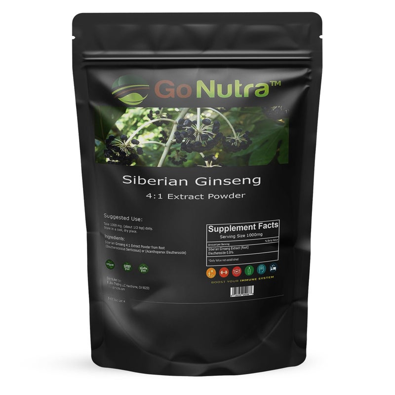 Go Nutra Siberian Ginseng Powder 4:1 Extract 4X Times Stronger Eleuthero Root Extract Non-GMO 4oz - Image 1
