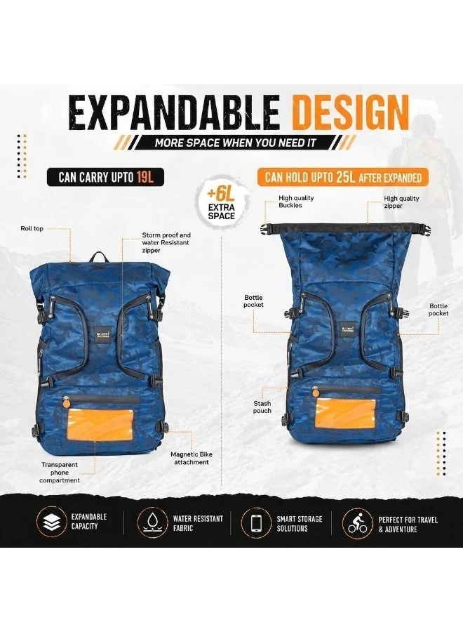 Monkey Troopers Blue Blue Stormy Roll Top Bag for Men Women with Magnetic Mount Tank Touch Sensitive Navigation Pocket 19-25 Liter Expandable Capacity  | Best Price UAE