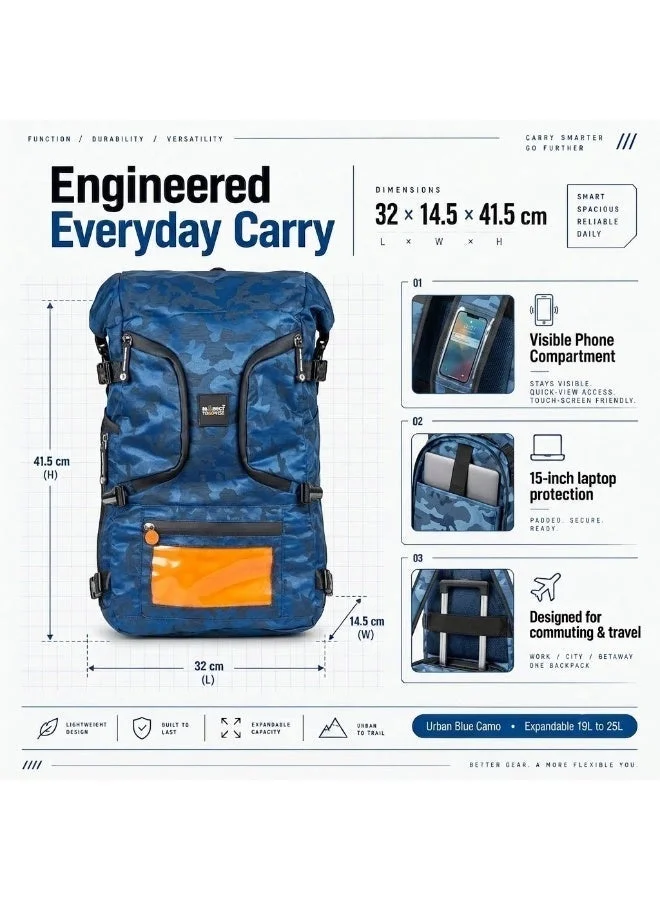 Monkey Troopers Blue Blue Stormy Roll Top Bag for Men Women with Magnetic Mount Tank Touch Sensitive Navigation Pocket 19-25 Liter Expandable Capacity  | Best Price UAE