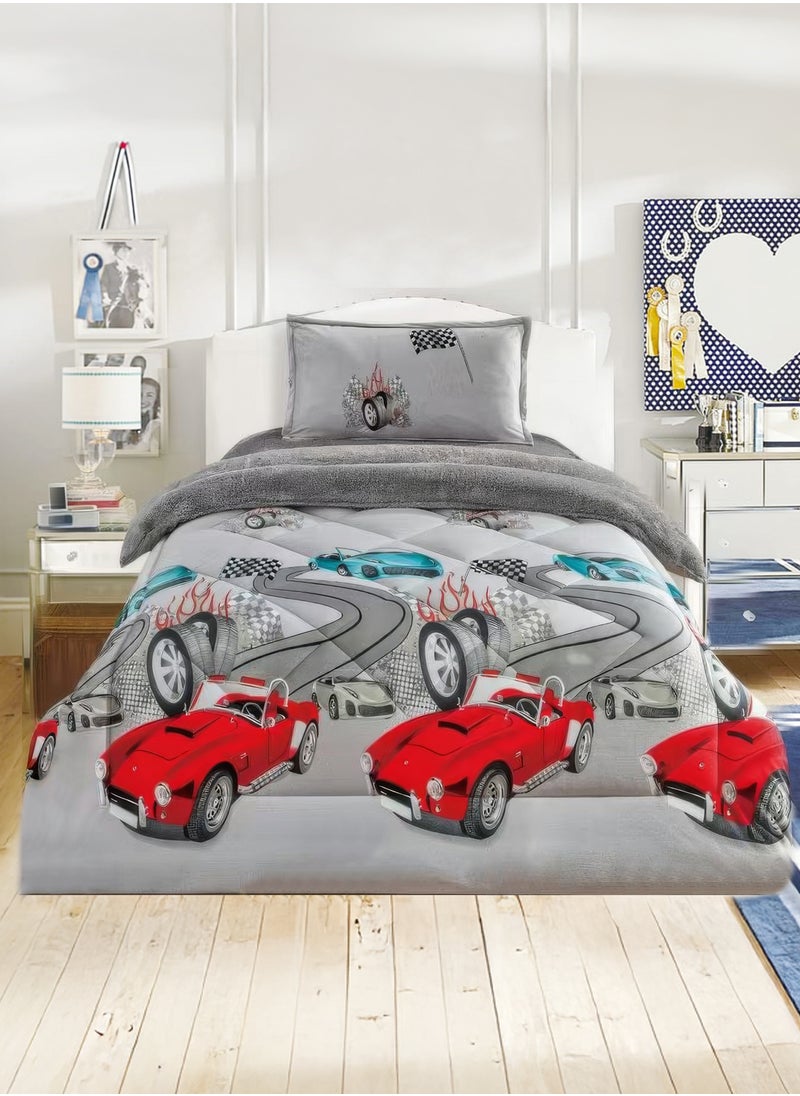 Kids 3 Piece Winter Comforter Set Single Size 170x220Cm Printed Bedding Set Includs Comforter, Fitted Sheet and Pillow Shams Multicolour