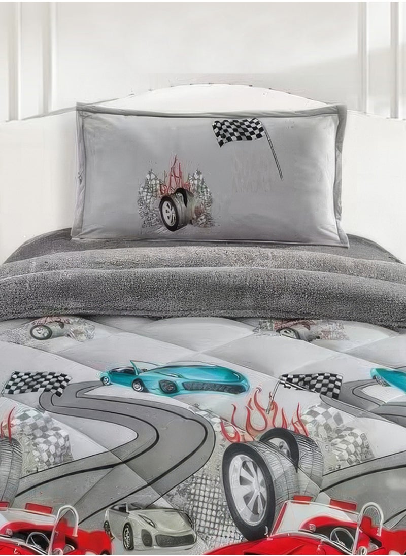 Kids 3 Piece Winter Comforter Set Single Size 170x220Cm Printed Bedding Set Includs Comforter, Fitted Sheet and Pillow Shams Multicolour