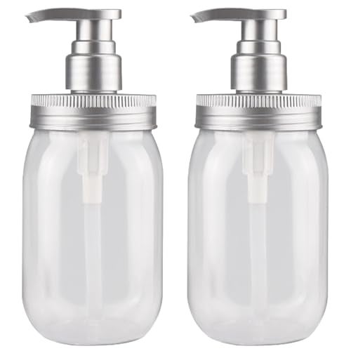 Qeuly 16oz Soap Dispenser, 2 Pack Plastic Pump Bottle Dispenser, Refillable Wide Mouth Jar Style Bathroom/Kitchen Containers for Shampoo, Conditioner, Body Wash, Lotion, Hand Soap & Dish Soap - Image 1