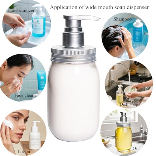Qeuly 16oz Soap Dispenser, 2 Pack Plastic Pump Bottle Dispenser, Refillable Wide Mouth Jar Style Bathroom/Kitchen Containers for Shampoo, Conditioner, Body Wash, Lotion, Hand Soap & Dish Soap - Image 2