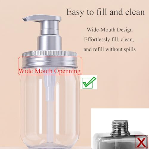 Qeuly 16oz Soap Dispenser, 2 Pack Plastic Pump Bottle Dispenser, Refillable Wide Mouth Jar Style Bathroom/Kitchen Containers for Shampoo, Conditioner, Body Wash, Lotion, Hand Soap & Dish Soap - Image 4