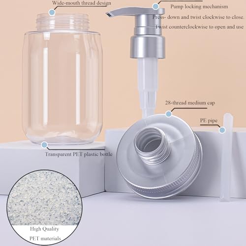 Qeuly 16oz Soap Dispenser, 2 Pack Plastic Pump Bottle Dispenser, Refillable Wide Mouth Jar Style Bathroom/Kitchen Containers for Shampoo, Conditioner, Body Wash, Lotion, Hand Soap & Dish Soap - Image 5