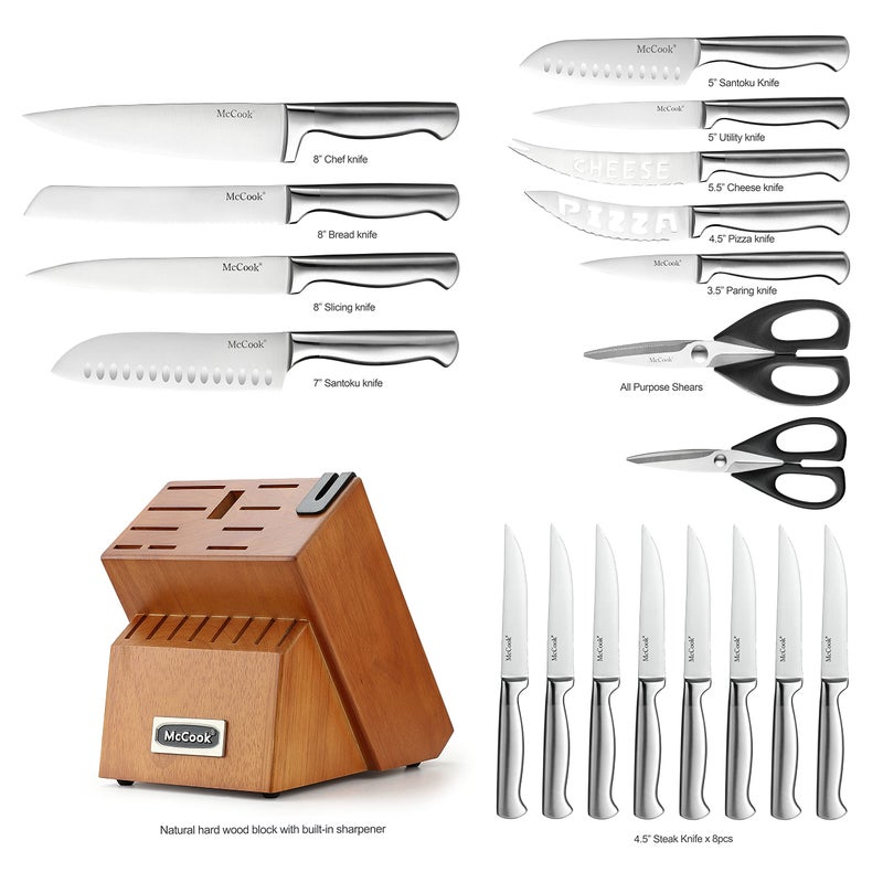 McCookÂ® Kitchen Knife Sets,German Stainless Steel Knives Block Set with Built-in Sharpener - Image 2