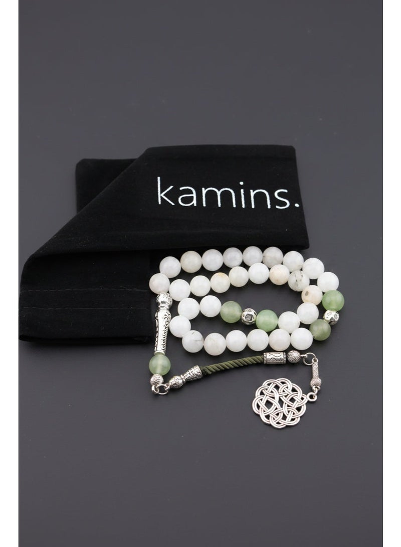 Kamins Collection White Jade& Green Agate Tasbih - Image 1