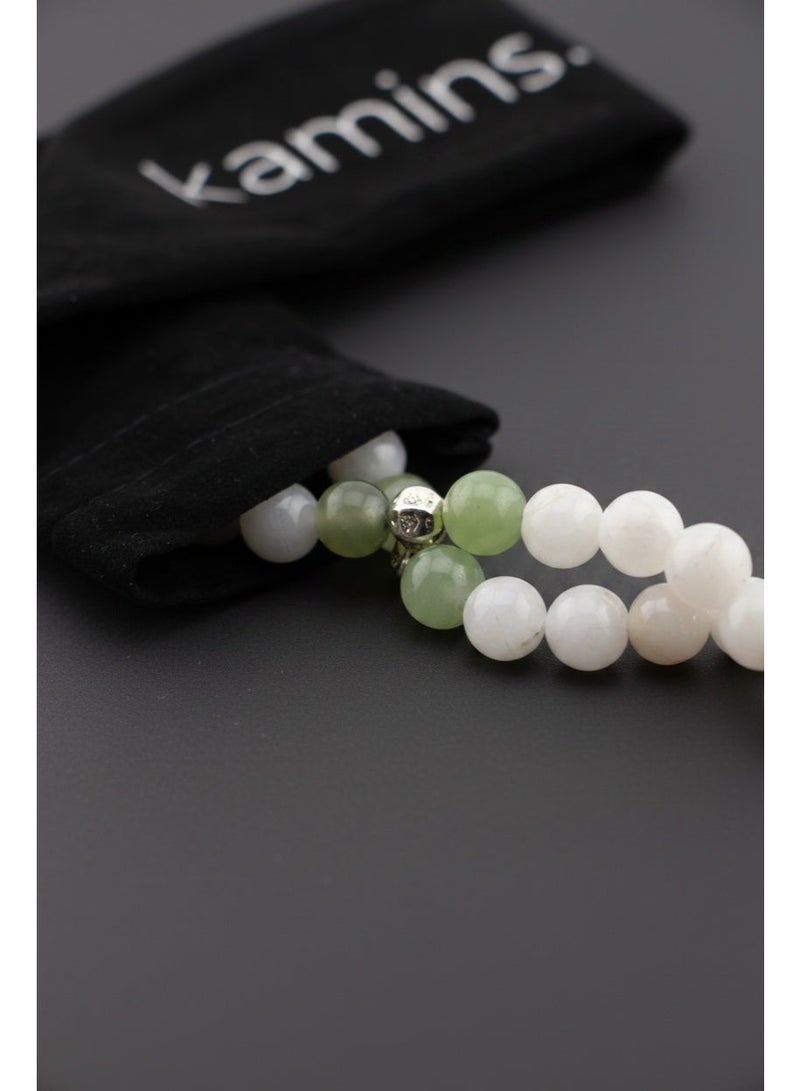 Kamins Collection White Jade& Green Agate Tasbih - Image 2