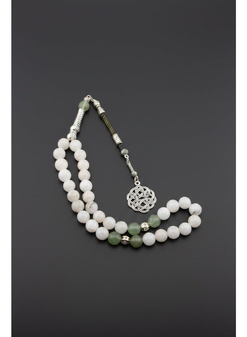 Kamins Collection White Jade& Green Agate Tasbih - Image 3