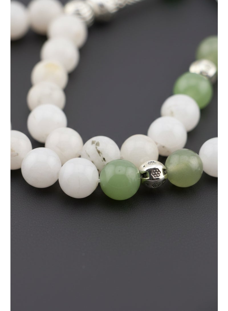 Kamins Collection White Jade& Green Agate Tasbih - Image 5
