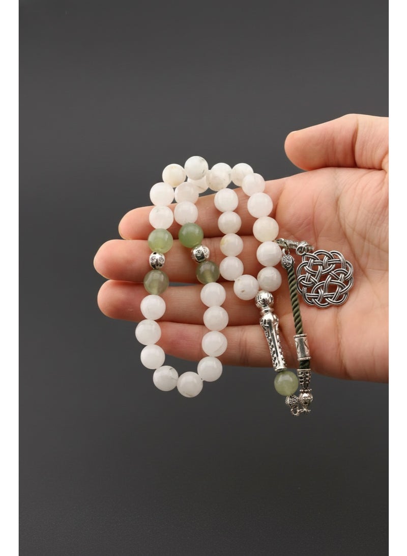 Kamins Collection White Jade& Green Agate Tasbih - Image 4