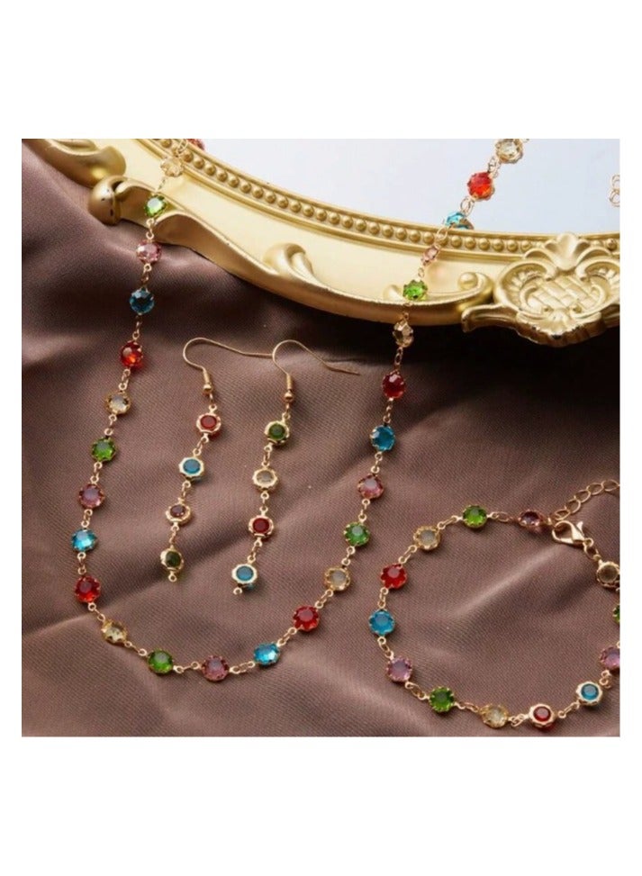 Goolsky Colorful Candy-Inspired Necklace & Earring Set – Sweetheart Style Gemstone Choker Jewelry for Women, Daily/Casual - Image 1