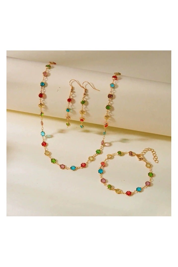 Goolsky Colorful Candy-Inspired Necklace & Earring Set – Sweetheart Style Gemstone Choker Jewelry for Women, Daily/Casual - Image 2