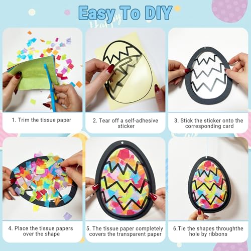 KOPOOEOE 36 Pcs Easter Paper Suncatchers Craft Kits Egg Hanging Decorations DIY Window Art Suncatchers Craft for Easter Spring Window Art Party Favor Decor - Image 3