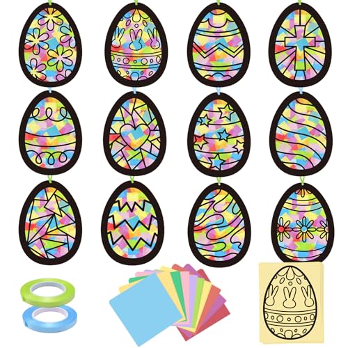 KOPOOEOE 36 Pcs Easter Paper Suncatchers Craft Kits Egg Hanging Decorations DIY Window Art Suncatchers Craft for Easter Spring Window Art Party Favor Decor - Image 1
