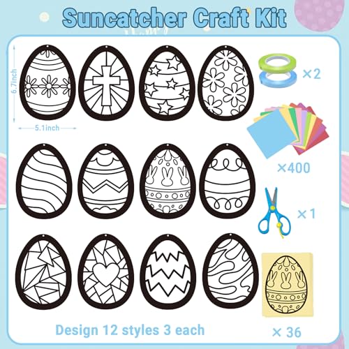 KOPOOEOE 36 Pcs Easter Paper Suncatchers Craft Kits Egg Hanging Decorations DIY Window Art Suncatchers Craft for Easter Spring Window Art Party Favor Decor - Image 2