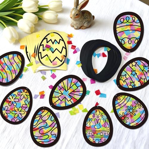 KOPOOEOE 36 Pcs Easter Paper Suncatchers Craft Kits Egg Hanging Decorations DIY Window Art Suncatchers Craft for Easter Spring Window Art Party Favor Decor - Image 4