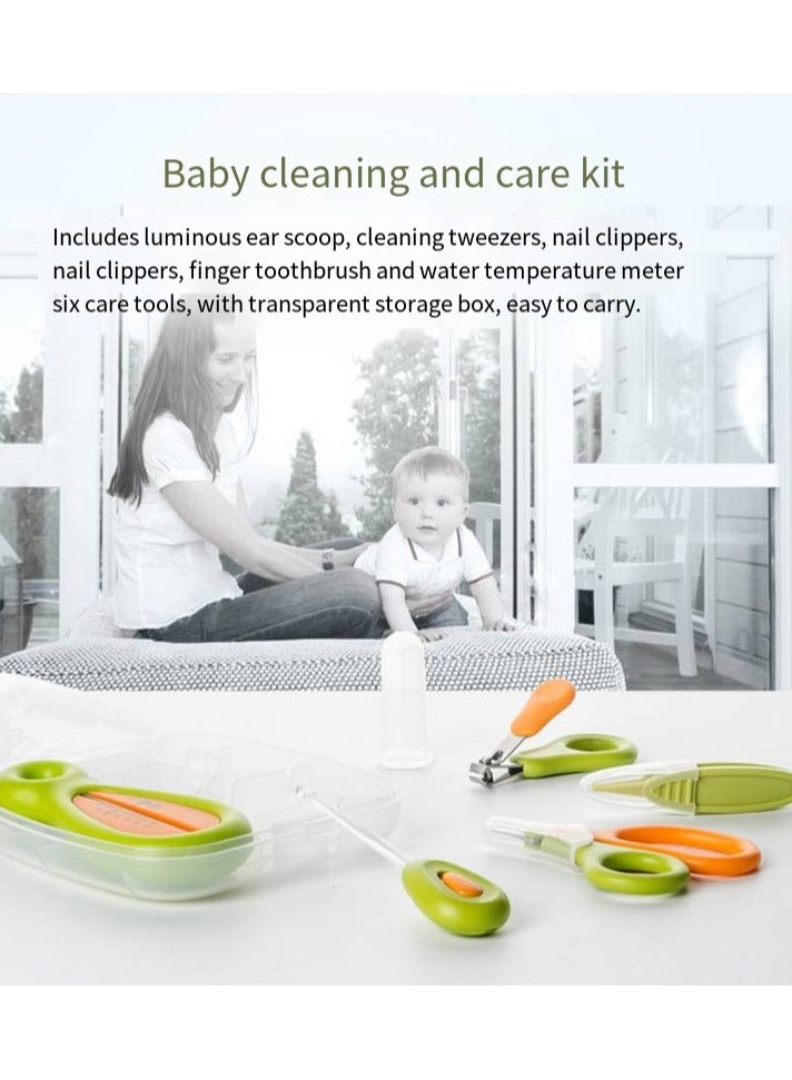 أطفال الهوغوز مجموعة العناية بالطفل قصاصات الأظافر الأذن ملعقة الماء عداد درجة حرارة الماء 6 قطع (أخضر -برتقالي) - Image 3