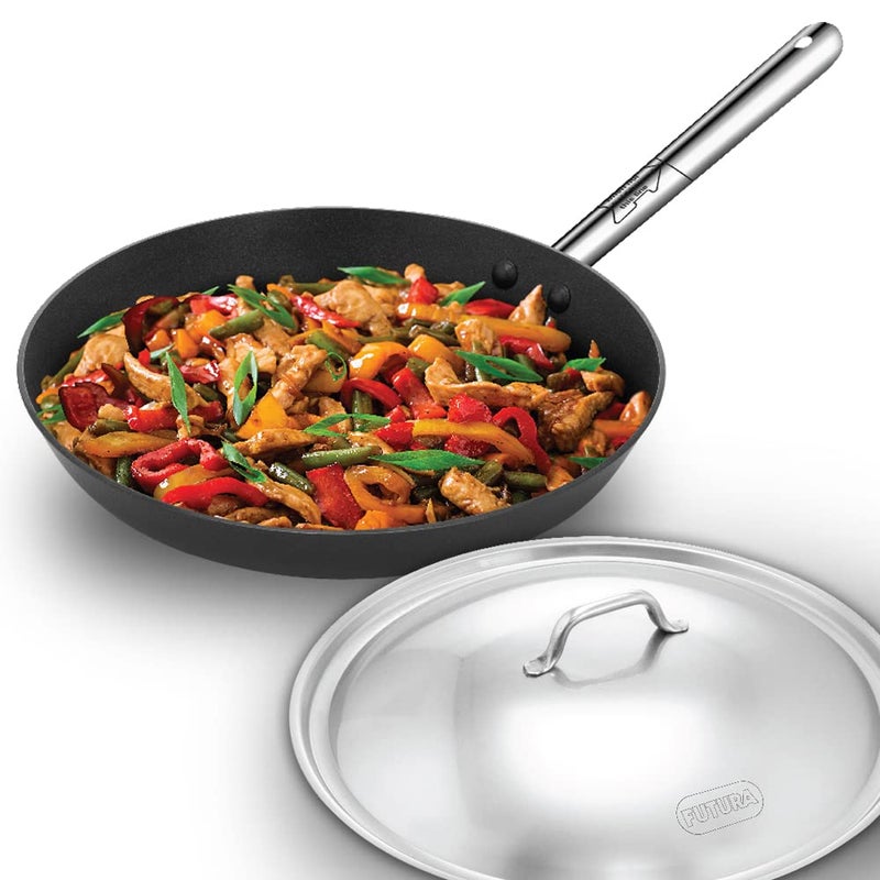 Hawkins Futura 30 cm Frying Pan, Non Stick Fry Pan with Stainless Steel Handle and Stainless Steel Lid, Induction Frying Pan, Big Frying Pan, Black (INFS30S) - Image 1