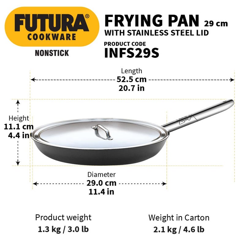 Hawkins Futura 30 cm Frying Pan, Non Stick Fry Pan with Stainless Steel Handle and Stainless Steel Lid, Induction Frying Pan, Big Frying Pan, Black (INFS30S) - Image 3