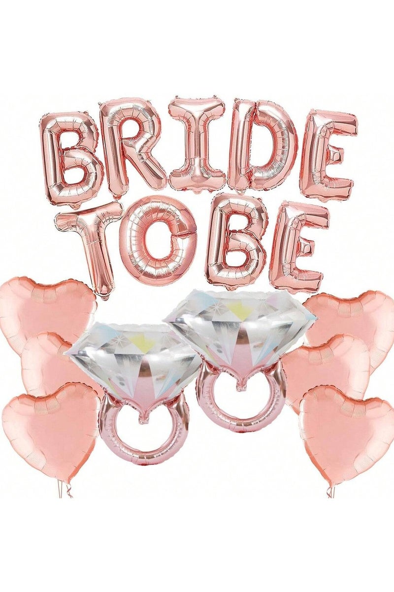Bachelorette Party Decoration Balloon Set – 17 Pieces Including "Bride-to-Be" Balloons, 2 Diamond Ring Foil Balloons, and Heart-Shaped Pink Balloons – A Complete Set Perfect for Celebrating Bachelorette Parties, Bridal Showers, Wedding Day Decorations, and Engagement Celebrations. - Image 1