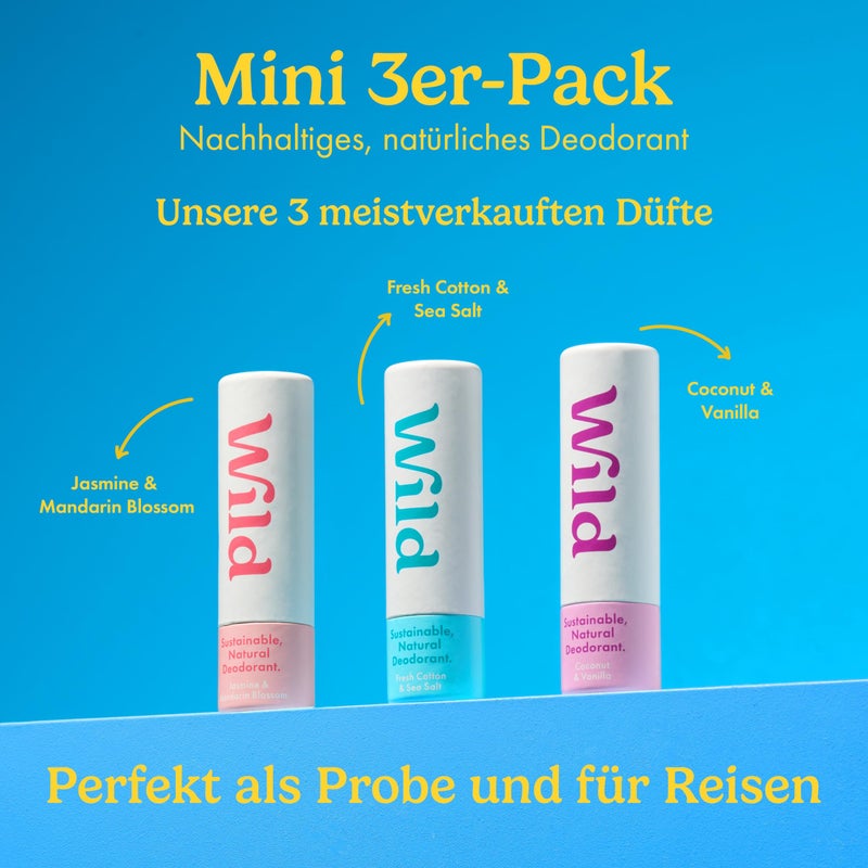 Wild - Pack of 3 Mini Deodorants - Aluminum Free - Long Lasting Protection - Great for Vacation & Travel - Plastic Free - Vegan - Trial Size - Image 3