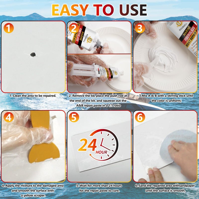 Mallbaola Marine Fiberglass Repair Kit for Boats, Gel Coat Repair Kit for Boats, Epoxy Filler for Fiberglass Boats Fix Holes, Chips and Deep Cracks, Gelcoat repair kit for Fiberglass, Acrylic, Porcelain(White) - Image 5