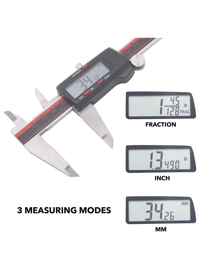 VINCA VINCA DCLA-0805 0-8 Inch/200mm Electronic Digital Vernier Caliper Inch/Millimeter/Fractions Stainless Steel Large LCD Screen Measuring Tool  - Image 2