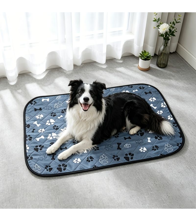 Gray Fishbone Footprint Pattern Summer Pet Cooling Mat L 27.56 19.69 Inch Washable Wear Resistant Non Shedding Cool Sleeping Pad For Small To Large Cats And Dogs Indoor Pet Bed - Image 1