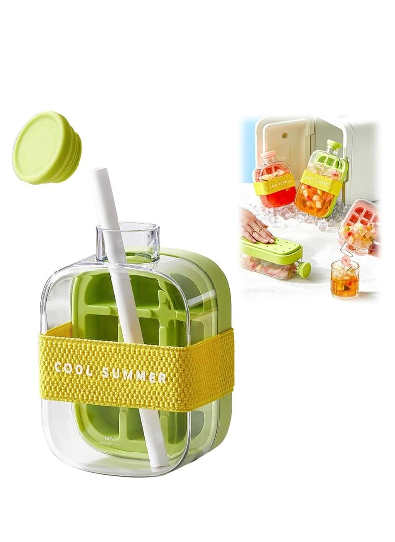 Generic 2 In 1 Ice Cube Bottle, Ice Cube Bottle With Straw, Portable Touch Free Ice Cube Trays, Press To Release Ice Tray for Home Ice Making, Outdoor Picnics, Office Use  - Image 1