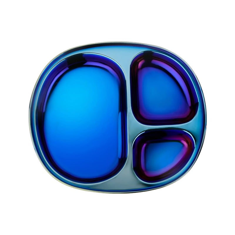 Ahimsa Stainless Steel Kids Plate, Pediatrician Designed Divided Toddler & Baby Plates, Non Toxic, Unbreakable & Dishwasher Safe, Iridescent Blue - Image 1