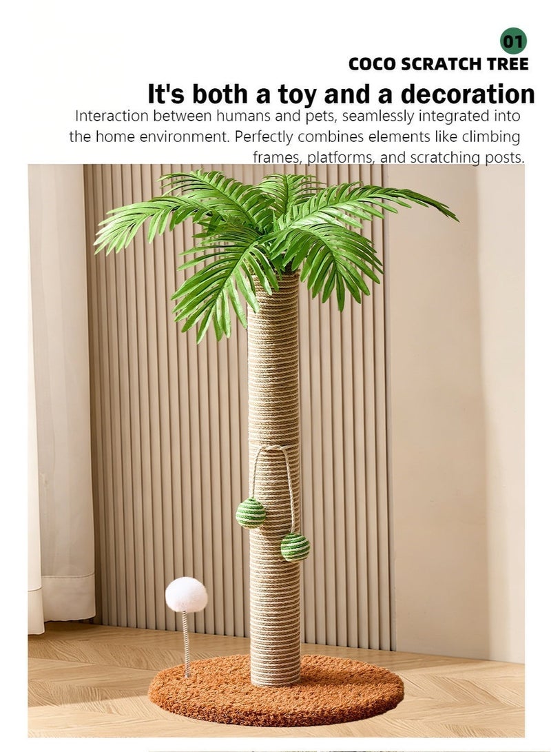 Sisily Cat Scratching Post, 70cm Tall Coconut Palm Cat Tree with Sisal Scratching Posts, Interactive Sisal Balls & Spring Toy, Decorative Cat Scratcher for Indoor Cats - Image 3