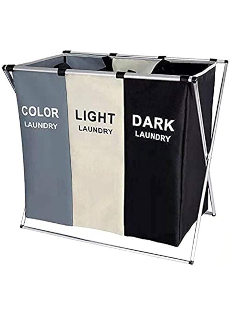 general Laundry Basket Clothes Hamper 135 Liters 3 Sections Clothe Sorter Bin Foldable Waterproof Organizer Bag with Aluminum Frame - Image 1