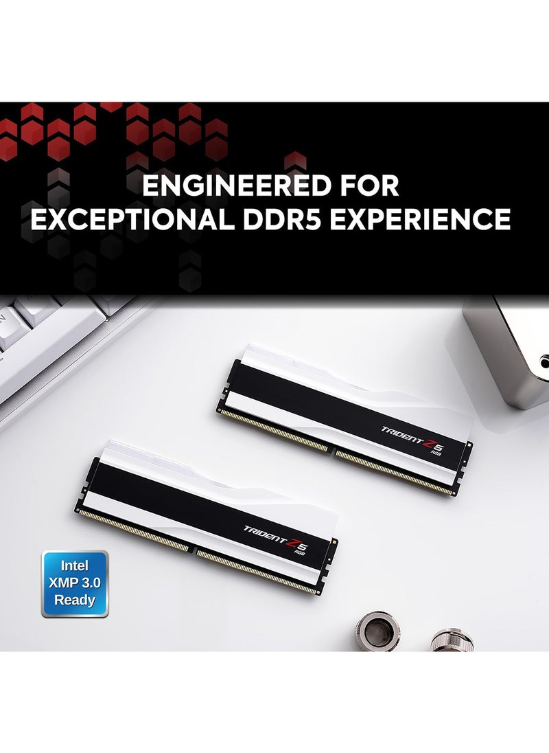 G.Skill - Trident Z5 RGB Series (Intel XMP 3.0) DDR5 RAM 32GB (2x16GB) 7200MT/s CL34-45-45-115 1.40V Desktop Computer Memory UDIMM - Matte White - Image 1