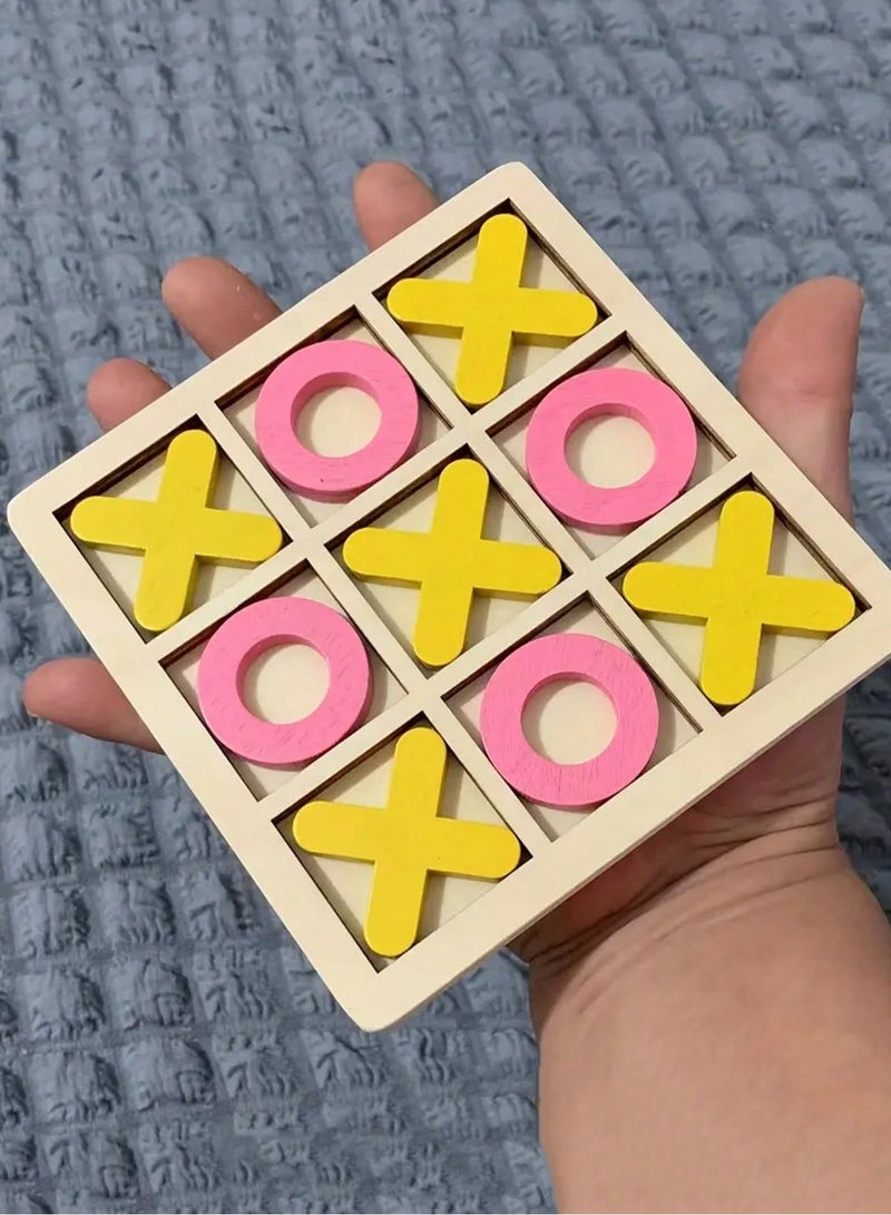 2 pcs Tic Tac Toe Game Toy Classic Wooden Checkerboard Educational Family Game Toys Set Portable Casual Tabletop Game for Adults and Kids Multicolor - Image 1