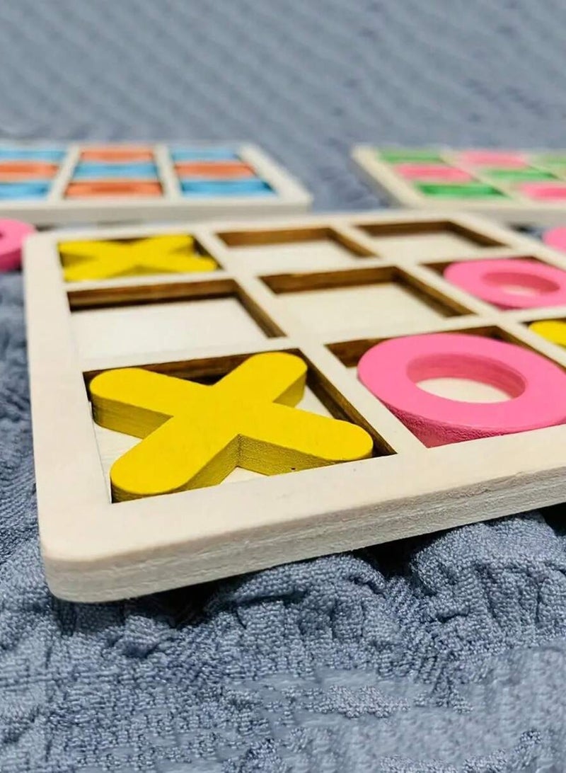 2 pcs Tic Tac Toe Game Toy Classic Wooden Checkerboard Educational Family Game Toys Set Portable Casual Tabletop Game for Adults and Kids Multicolor - Image 3