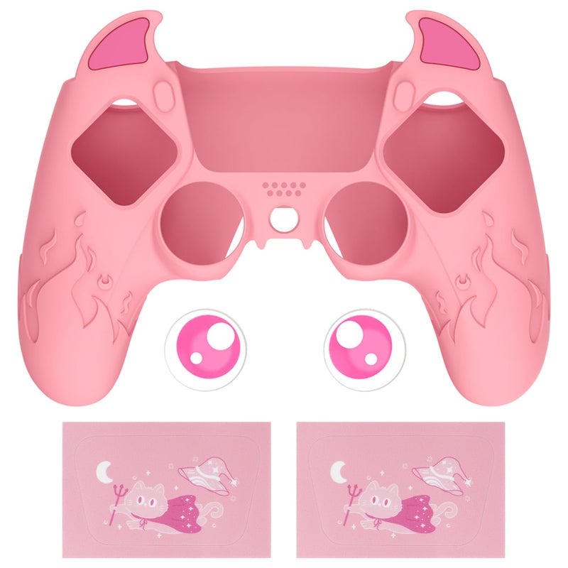 PlayVital Halloween Cute Demon Controller Silicone Case for ps5, Kawaii Controller Cover Gamepad Skin Protector for ps5 with Touch Pad Sticker & Thumb Grip Caps - Pink - Image 2