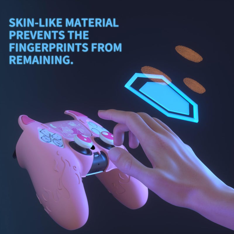 PlayVital Halloween Cute Demon Controller Silicone Case for ps5, Kawaii Controller Cover Gamepad Skin Protector for ps5 with Touch Pad Sticker & Thumb Grip Caps - Pink - Image 4