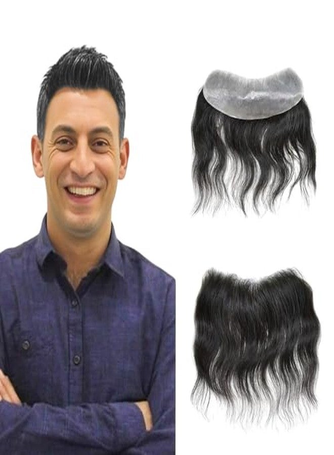 Pinaka (Black) Men Forehead Hairline Toupee 100% Human Hair Skin PU Man Hairpieces Frontal Hair Topper for Receding Natural Hairline Replacement Systems - Image 1