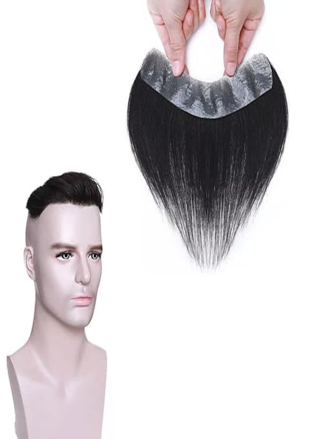 Pinaka (Black) Men Forehead Hairline Toupee 100% Human Hair Skin PU Man Hairpieces Frontal Hair Topper for Receding Natural Hairline Replacement Systems - Image 5
