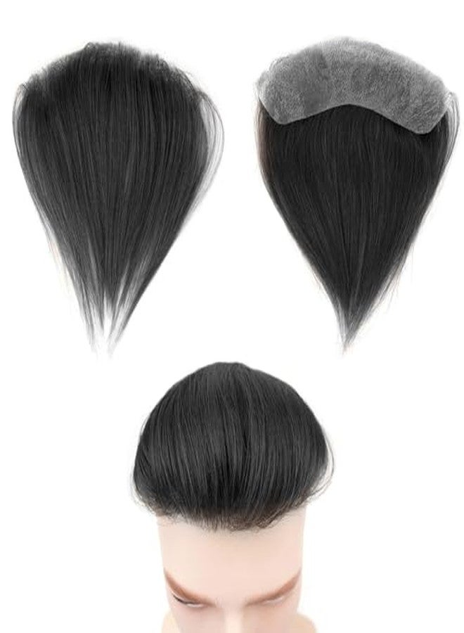 Pinaka (Black) Men Forehead Hairline Toupee 100% Human Hair Skin PU Man Hairpieces Frontal Hair Topper for Receding Natural Hairline Replacement Systems - Image 3