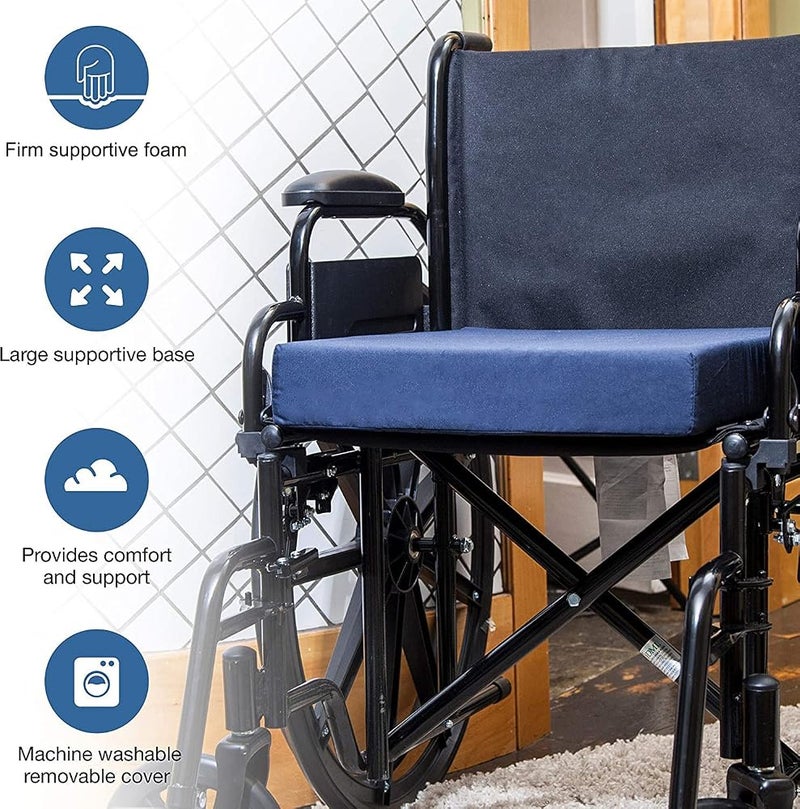 DMI Seat Cushion for Wheelchairs, Mobility Scooters, Office and Kitchen Chairs or Car Seats to Add Support and Comfort while Reducing Pressure and Stress on Back, 3 Inch thick, 16 x 18, Navy Blue - Image 2