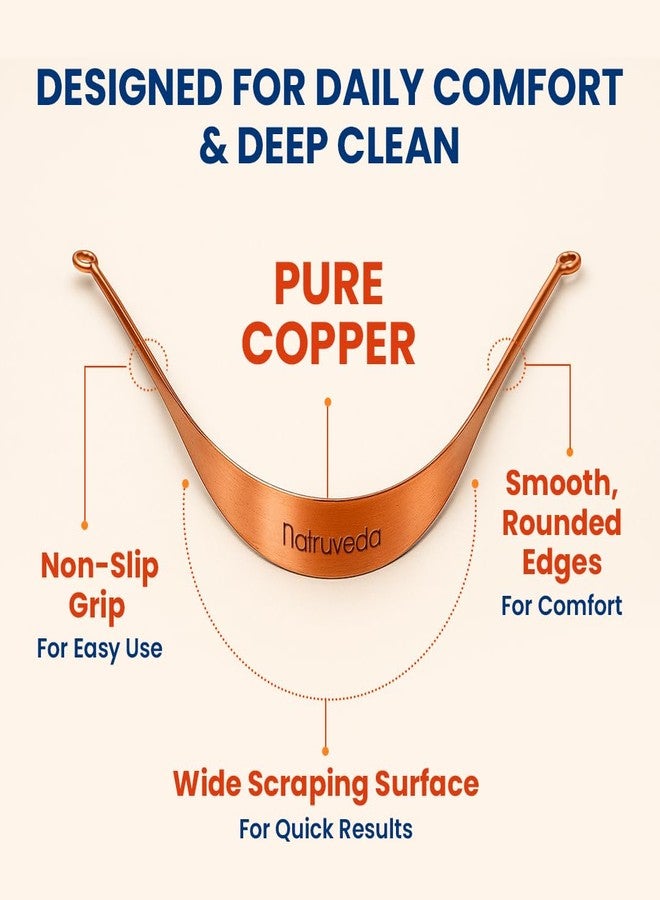 Natruveda Copper Tongue Scraper - 2 Pack Pure Copper Tongue Cleaners for Adults & Kids | Ayurvedic Metal Tongue Cleaner | Includes 20g Herbal Neem Toothpaste | 30-Day Satisfaction Guarantee - Image 4