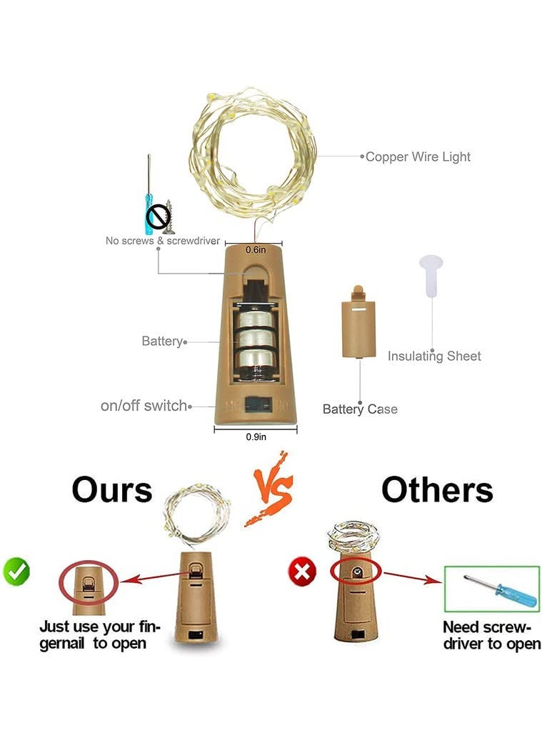 BELIKY Beliky Wine Bottle Lights with Cork Battery Operated 30 LED Cork Shape Silver Wire Colorful Fairy Mini String LightsNo Bottles for DIY Christmas HalloweenWedding Warm White Pack of 2  - Image 4