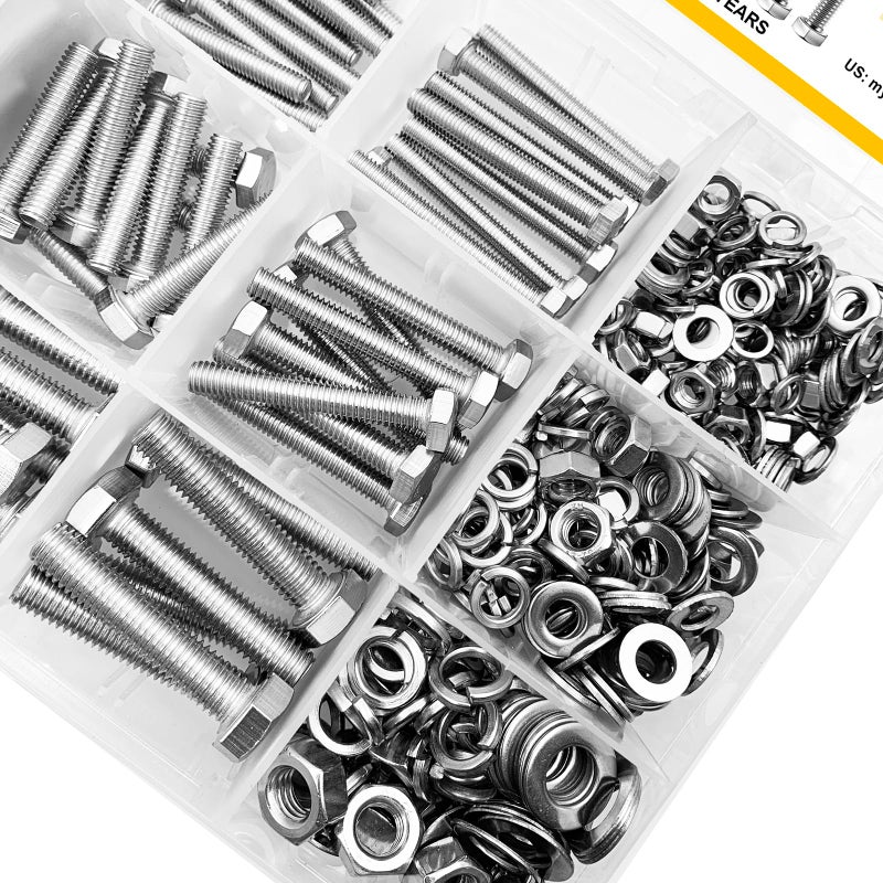 Mywish 448PCS M5 M6 M8 Screw Set, Metric Bolt Assortment, 304 Stainless Steel, Nuts and Bolts Set Flat & Spring Washers, Hex Head Cap Screws Bolts and Nuts Kit, Fully Thread - Image 2