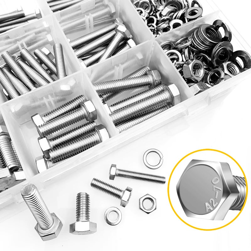 Mywish 448PCS M5 M6 M8 Screw Set, Metric Bolt Assortment, 304 Stainless Steel, Nuts and Bolts Set Flat & Spring Washers, Hex Head Cap Screws Bolts and Nuts Kit, Fully Thread - Image 5