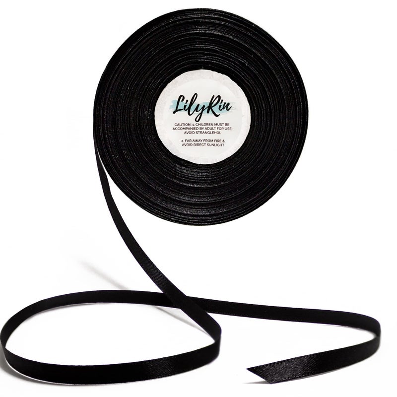 LilyRin Black Ribbon 3/8 Inch x 36 Yards Perfect for Halloween Scrapbooking Art Wreaths Corset Floral Arrangements Gift Wrapping Birthday Christmas Projects Dark Satin Ribbon DIY Crafts Party Favors - Image 1